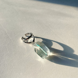 リング シルバー ダブル ヴィンテージ 天然石 水晶 ラフロック クリア 貫通穴 ブルー チャーム フリーリング 指輪 9枚目の画像