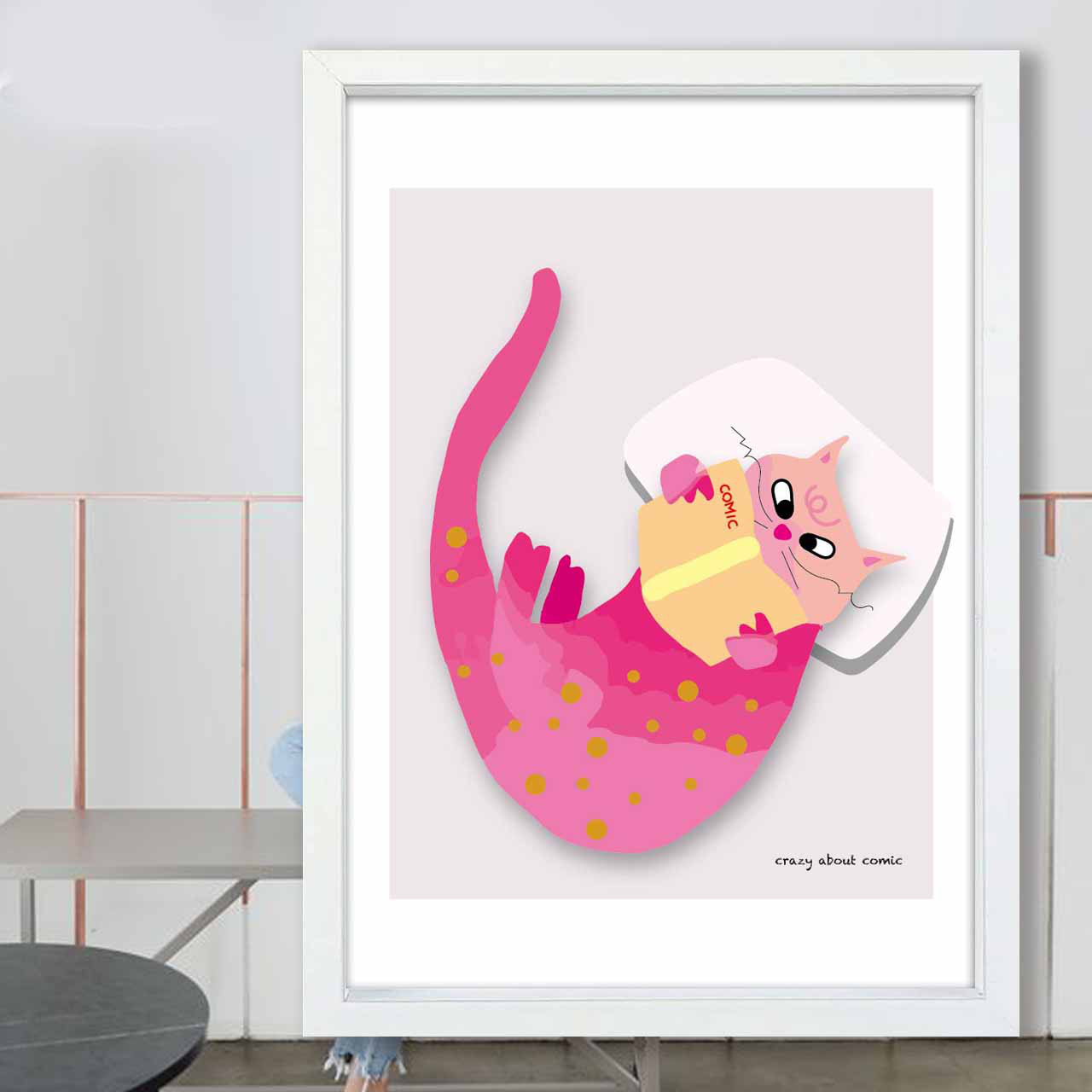 マンガに夢中　猫　イラスト　ポスター　A4 A3 A2 A1　アート  　アートポスター　sei検索新着順　2706