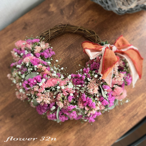 かすみ草とスターチスのリース ピンク＆オレンジ リース flower32n
