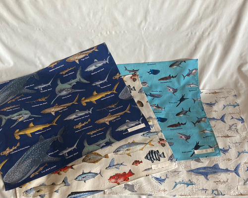 l様オーダー品】入園入学ランチョンマット☆海の生き物サメ魚縫い付け