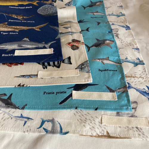 l様オーダー品】入園入学ランチョンマット☆海の生き物サメ魚縫い付け