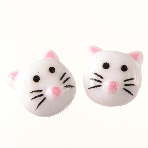 デコパーツ 猫 動物 顔 9mm 白 200個 3D アニマル ネイルパーツ