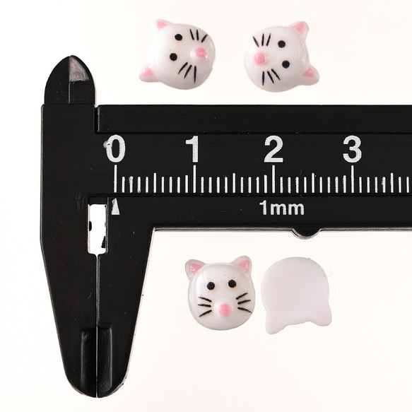 デコパーツ 猫 動物 顔 9mm 白 200個 3D アニマル ネイルパーツ ミニ ハンドメイド パーツ BD3778 4枚目の画像