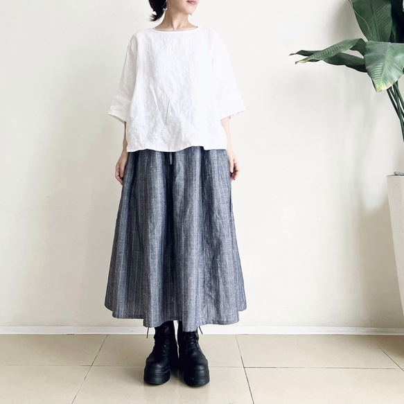 8枚はぎスカート　* Linen chambray stripe * 2枚目の画像