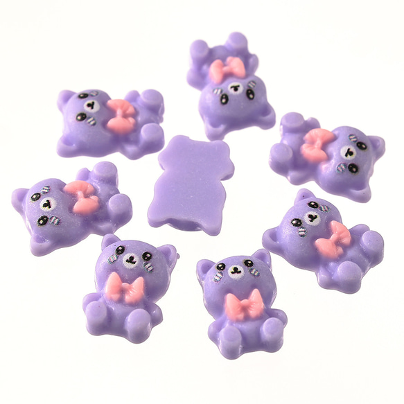 デコパーツ クマ 動物 12mm 紫 200個 3D 熊 リボン ネイルパーツ ミニ 手芸 パーツ BD3793 2枚目の画像