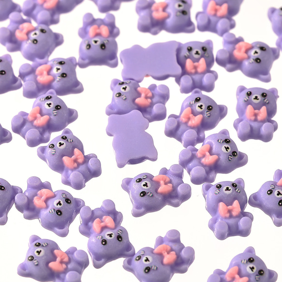 デコパーツ クマ 動物 12mm 紫 200個 3D 熊 リボン ネイルパーツ ミニ 手芸 パーツ BD3793 1枚目の画像