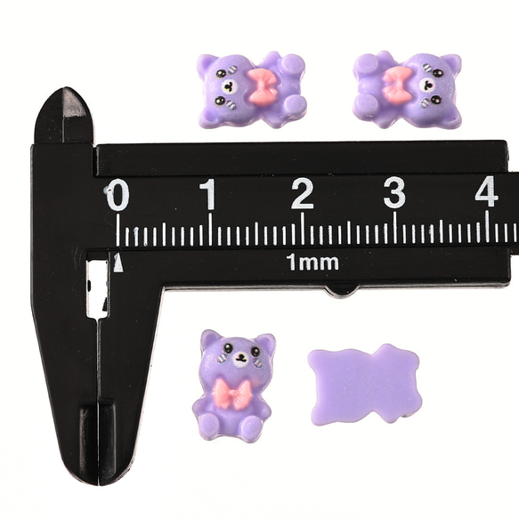 デコパーツ クマ 動物 12mm 紫 200個 3D 熊 リボン ネイルパーツ ミニ 手芸 パーツ BD3793 4枚目の画像
