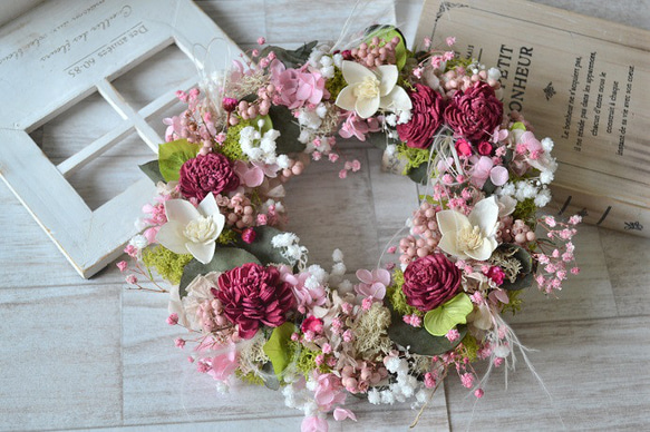 【早割＊母の日2024】かすみピンクの花束wreath 2枚目の画像