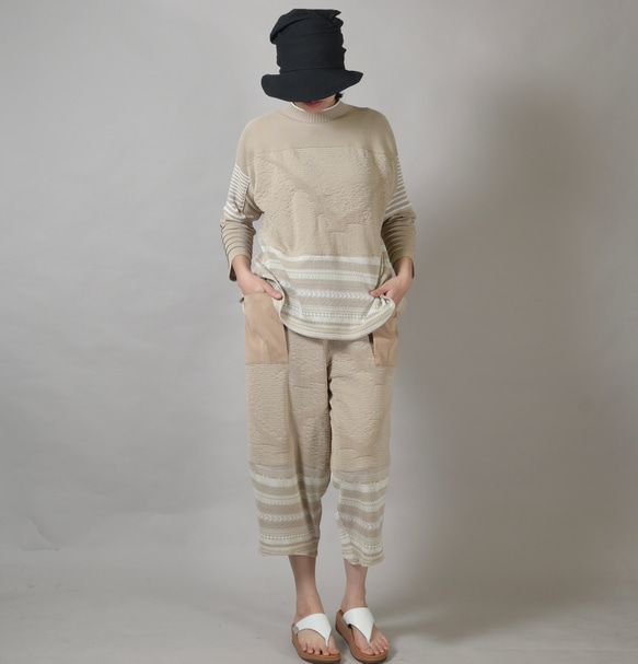 SALE パッチワーク切り替え コクーンパンツ ボトムス レディース ロング丈 ジャガード Yoshi Yoshi DENIM ラップタックセミワイドパンツ デニム vent blanc VBP243397 ヴァンブラン QG1520980558(11550円)