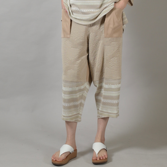 SALE パッチワーク切り替え コクーンパンツ ボトムス レディース ロング丈 ジャガード Yoshi Yoshi DENIM ラップタックセミワイドパンツ デニム vent blanc VBP243397 ヴァンブラン QG1520980558(11550円)