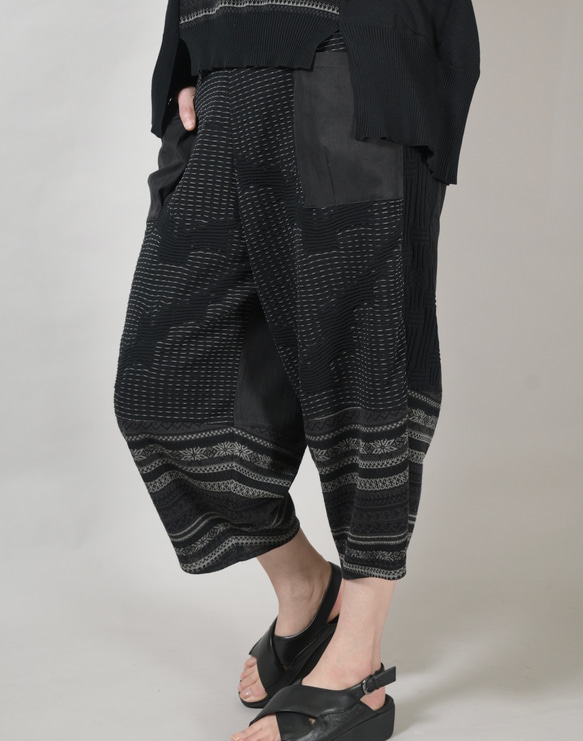 SALE パッチワーク切り替え コクーンパンツ ボトムス レディース ロング丈 ジャガード Yoshi Yoshi DENIM ラップタックセミワイドパンツ デニム vent blanc VBP243397 ヴァンブラン QG1520980558(11550円)