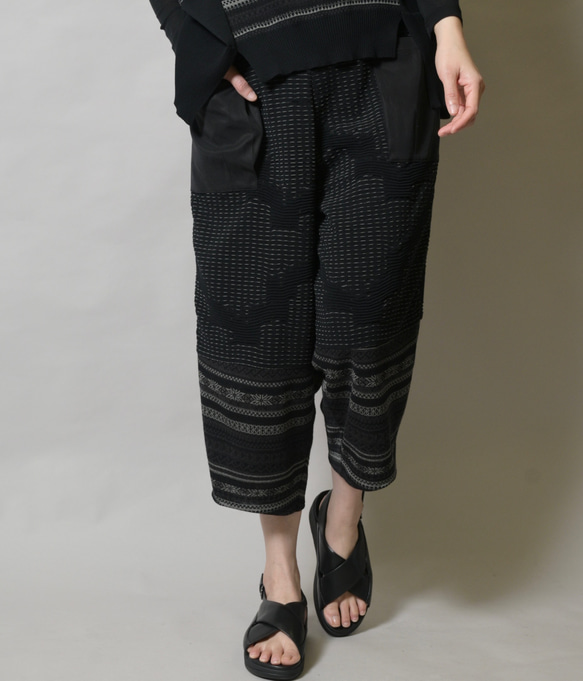 SALE パッチワーク切り替え コクーンパンツ ボトムス レディース ロング丈 ジャガード Yoshi Yoshi DENIM ラップタックセミワイドパンツ デニム vent blanc VBP243397 ヴァンブラン QG1520980558(11550円)