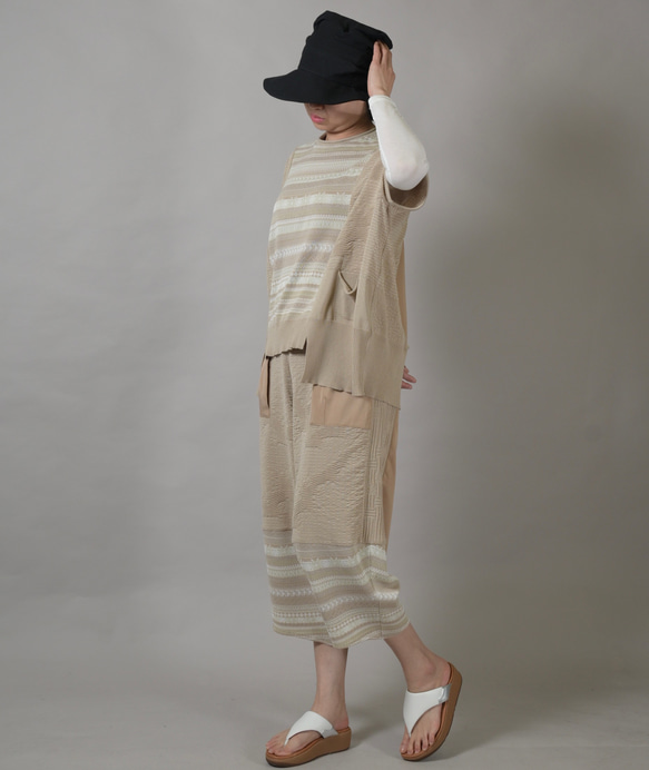 SALE パッチワーク切り替え コクーンパンツ ボトムス レディース ロング丈 ジャガード Yoshi Yoshi DENIM ラップタックセミワイドパンツ デニム vent blanc VBP243397 ヴァンブラン QG1520980558(11550円)