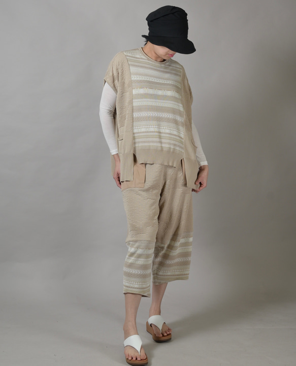 SALE パッチワーク切り替え コクーンパンツ ボトムス レディース ロング丈 ジャガード Yoshi Yoshi DENIM ラップタックセミワイドパンツ デニム vent blanc VBP243397 ヴァンブラン QG1520980558(11550円)