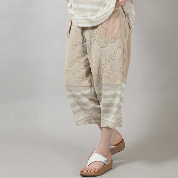 SALE パッチワーク切り替え コクーンパンツ ボトムス レディース ロング丈 ジャガード Yoshi Yoshi DENIM ラップタックセミワイドパンツ デニム vent blanc VBP243397 ヴァンブラン QG1520980558(11550円)