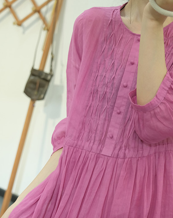 新作.品質よい麻/リネンドレス.上品な涼しいワンピース　ミディアムスカート　4色 6枚目の画像