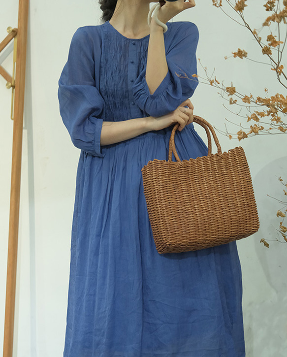 新作.品質よい麻/リネンドレス.上品な涼しいワンピース　ミディアムスカート　4色 14枚目の画像