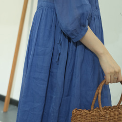 新作.品質よい麻/リネンドレス.上品な涼しいワンピース　ミディアムスカート　4色 16枚目の画像