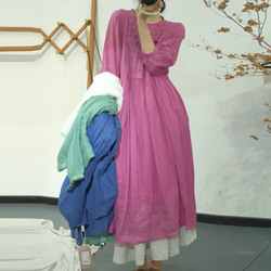 新作.品質よい麻/リネンドレス.上品な涼しいワンピース　ミディアムスカート　4色 1枚目の画像