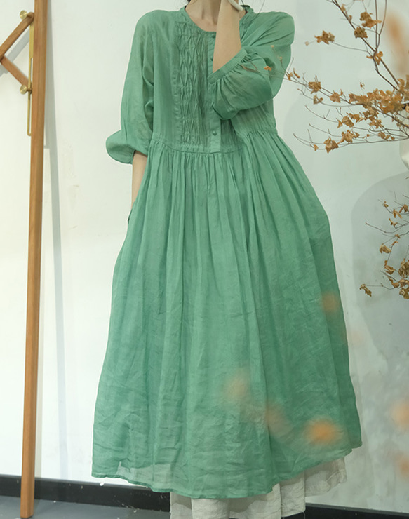 新作.品質よい麻/リネンドレス.上品な涼しいワンピース　ミディアムスカート　4色 4枚目の画像
