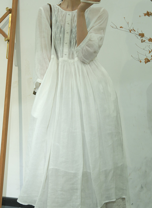 新作.品質よい麻/リネンドレス.上品な涼しいワンピース　ミディアムスカート　4色 3枚目の画像