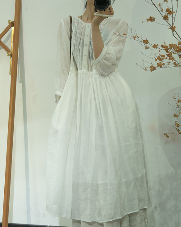 新作.品質よい麻/リネンドレス.上品な涼しいワンピース　ミディアムスカート　4色 11枚目の画像