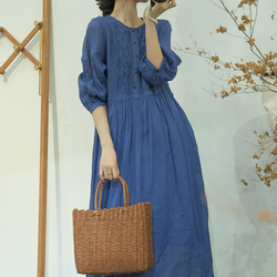 新作.品質よい麻/リネンドレス.上品な涼しいワンピース　ミディアムスカート　4色 5枚目の画像