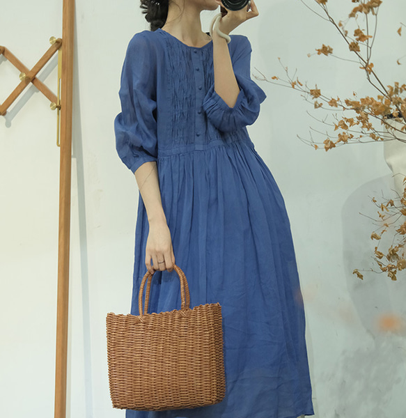 新作.品質よい麻/リネンドレス.上品な涼しいワンピース　ミディアムスカート　4色 5枚目の画像