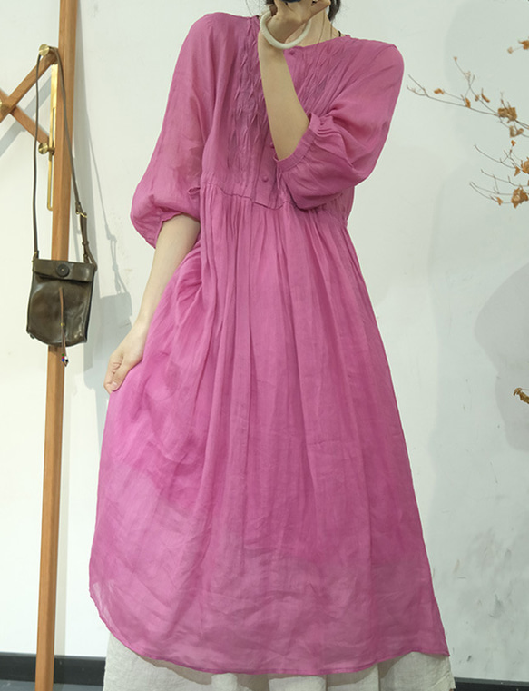 新作.品質よい麻/リネンドレス.上品な涼しいワンピース　ミディアムスカート　4色 9枚目の画像