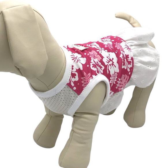 メッシュ 接触冷感 クール 犬服 夏 ピンク タンクトップ スカート イタグレ コーギー フレブル ダックス 大型犬 服 4枚目の画像
