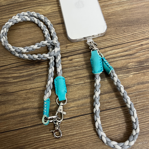 3Way 本革×パラコード スマホショルダーストラップ グレー