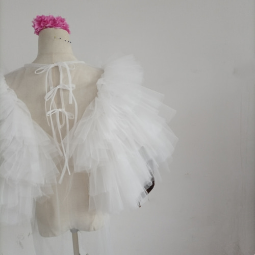 ソフトチュール オフホワイト トップス 編み上げ 妊婦 写真撮影 結婚式  