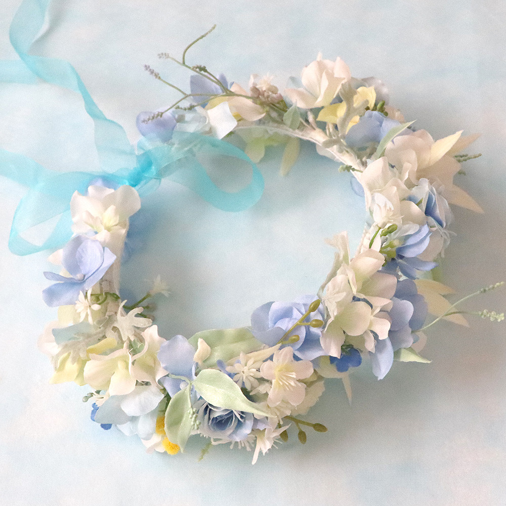 ハーフバースデー＜ベビー花かんむり＞水色－無料メッセージカード付