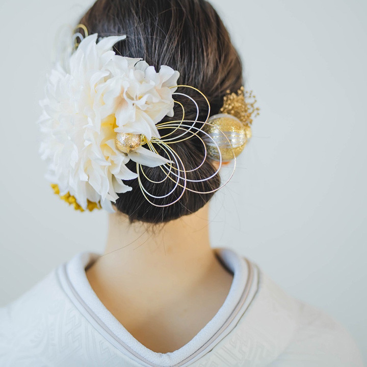 白無垢 成人式・結婚式・卒業式/ダリア水引 髪飾り/ホワイト 白[wa178]