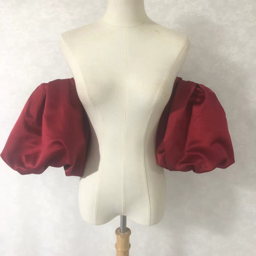 高級サテン ボルドー色 ショルダーの付け袖 パフスリーブ オーダー可能 取り外し可能な装飾袖