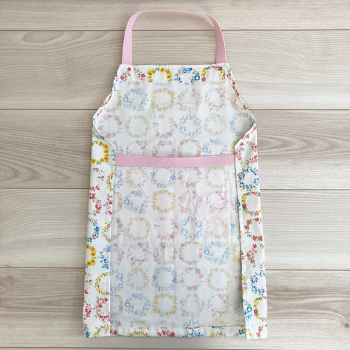 1人で着られる♪子供用エプロン キッズ 花柄 花冠 女の子 幼稚園  