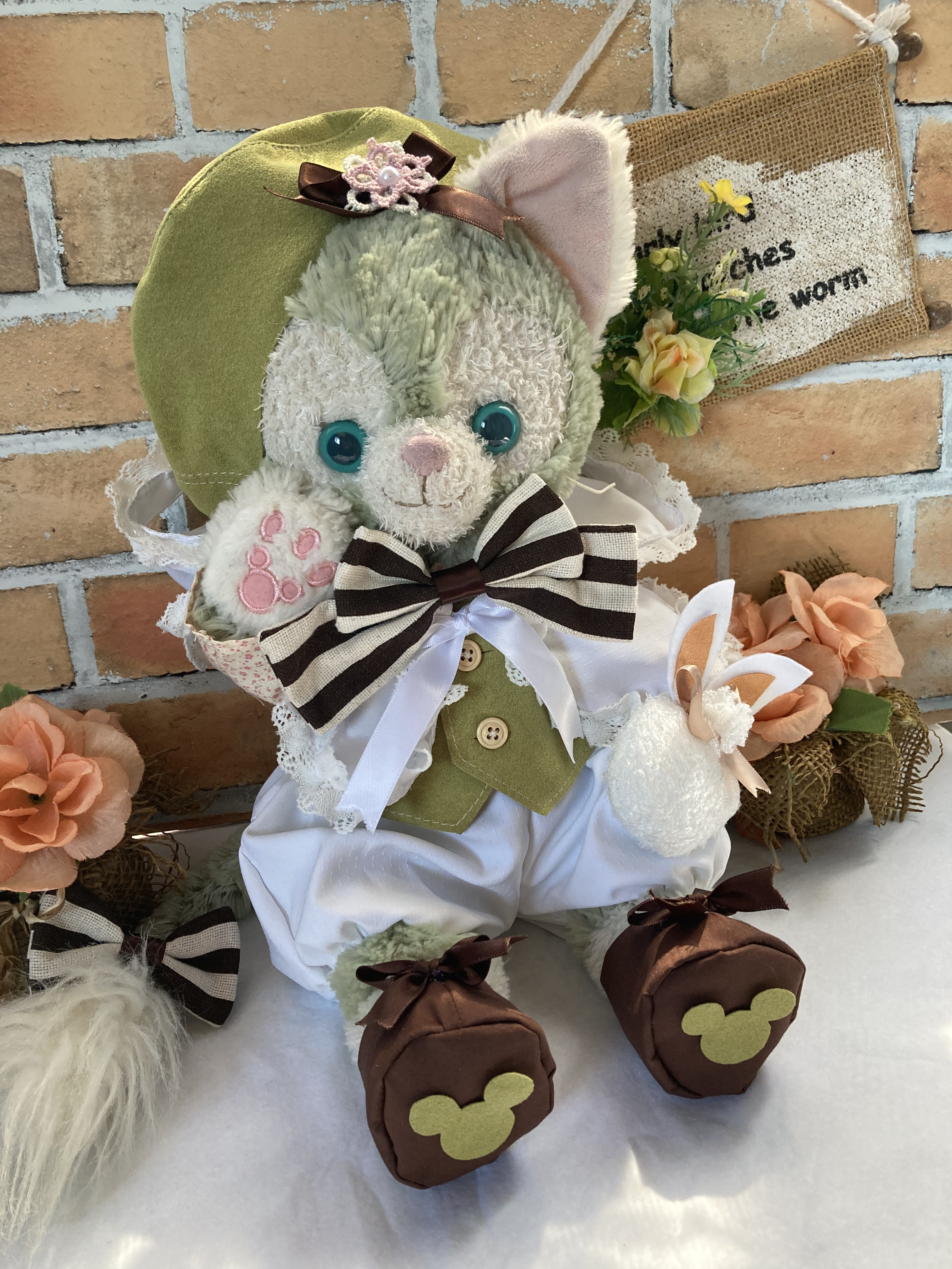 ジェラトーニ Ｓ　モスグリーン色うさぎ10点コスチューム　ベレー帽　リーナベルやステラルー　色違いも出品中