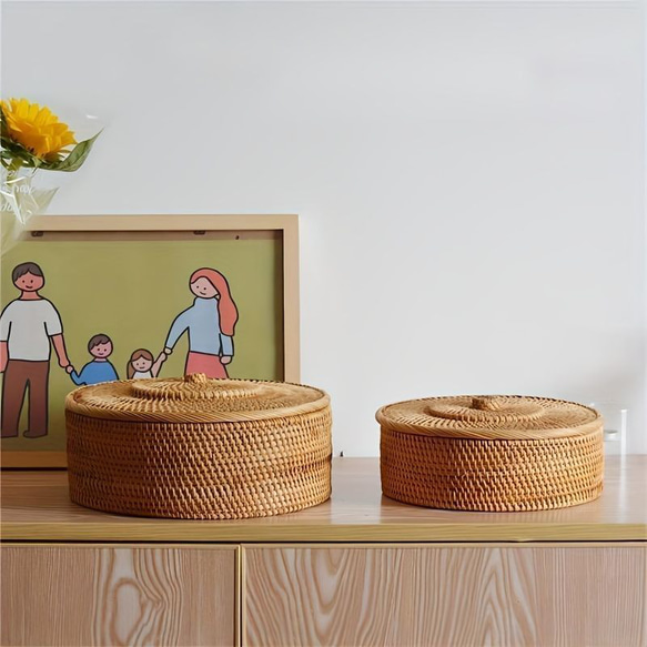 手編みバスケット ＜9×26cm＞ 木製風バスケット シンプル
