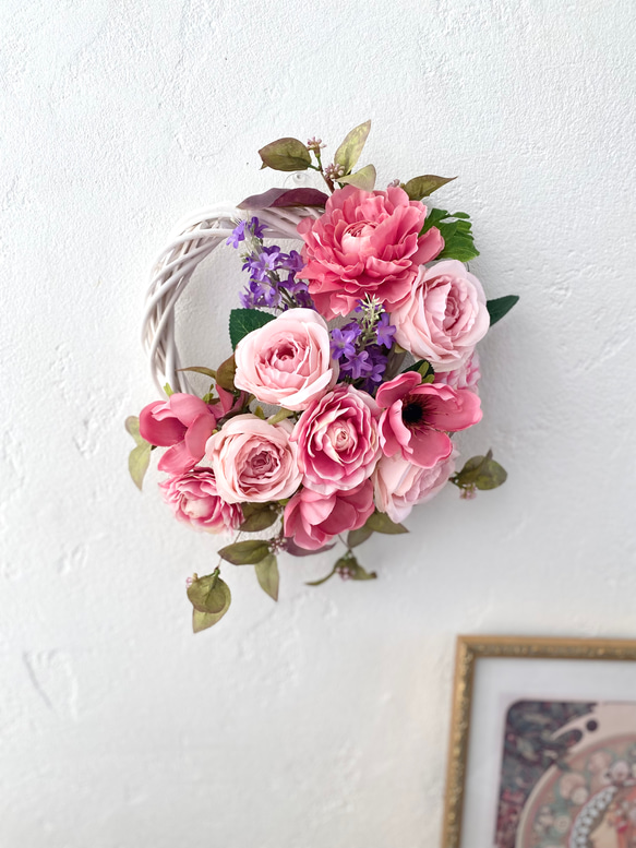spring wreathe 〜ピンクローズ・ラナンキュラス・アネモネのナチュラルリース〜 8枚目の画像