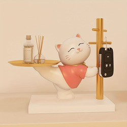 猫の小物入れ 小物トレイ ネコ ＜ゴールド・ピンク＞鍵収納 金属トレイ収納 小物収納 a-421 5枚目の画像