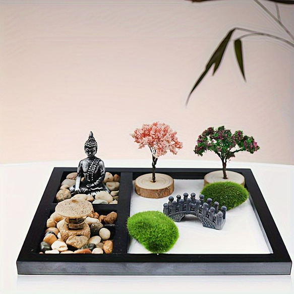 日本庭園 キット  ミニチュアキット 瞑想ギフトセット ミニデスクアクセサリー 瞑想 リラクゼーション a-425 1枚目の画像