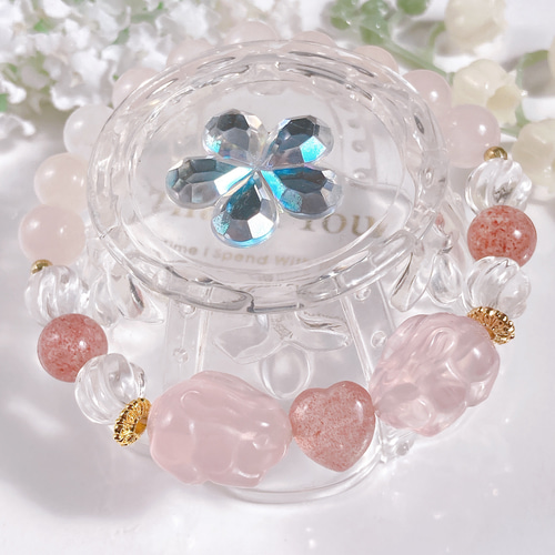 ローズクォーツうさぎちゃんストロベリークォーツハート天然石 