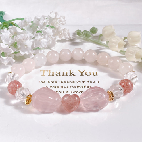 ローズクォーツうさぎちゃんストロベリークォーツハート天然石 