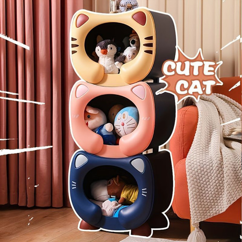 ネコ型おもちゃ収納箱 3色展開 おもちゃ箱 おもちゃ