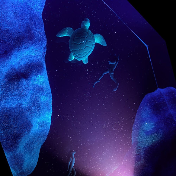 ウミガメ&ダイバーナイトライト レジン 手作り オーシャンライト 水中冒険装飾品 ベッドサイドランプ a-428 3枚目の画像
