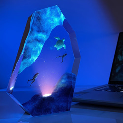 ウミガメ&ダイバーナイトライト レジン 手作り オーシャンライト 水中冒険装飾品 ベッドサイドランプ a-428 6枚目の画像
