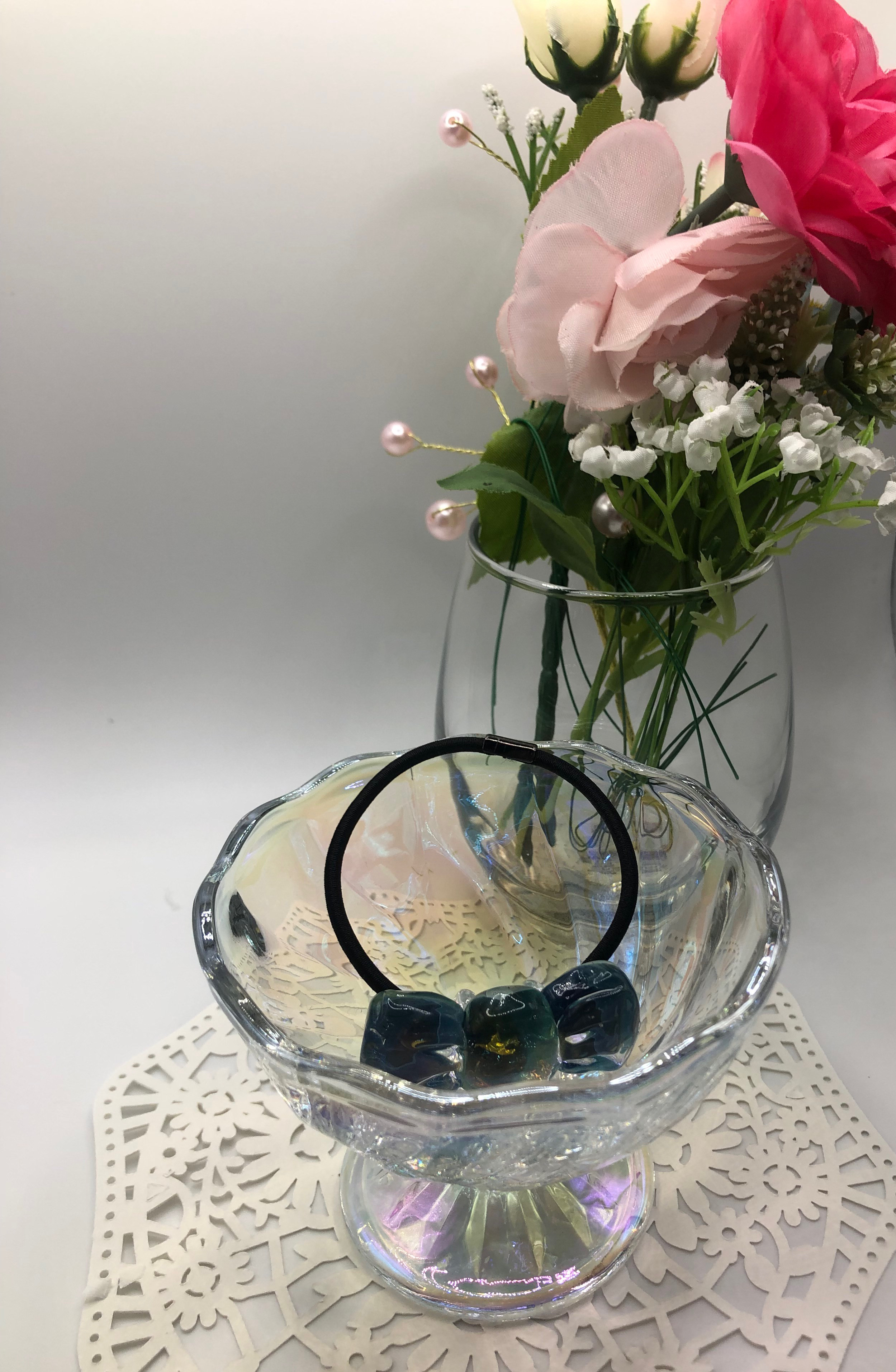 ボロシリケイトガラス　ヘアゴム