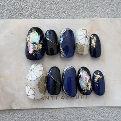 ネイルチップ ニュアンス卒業式成人式 前撮り 振袖 袴 着物 和柄 ネイビー 3152b4535d6d997e7aae193de5afb8