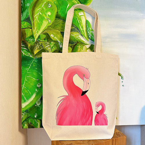 おしゃれフラミンゴのハワイアンキルトバッグハンドメイド