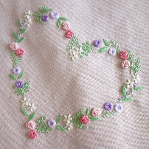 レッスンバッグ ハート 花 刺繍 ピンク リバティ チェリー